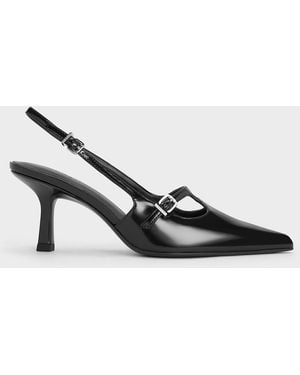 Charles & Keith T-Bar Pointed-Toe Slingback Court Shoes - Multicolour