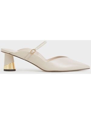 Charles & Keith Cammie Metallic-heel Mules - Natural