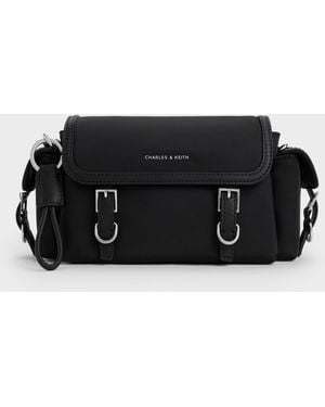 Charles & Keith Levy Nylon Buckled Crossbody Bag - Black