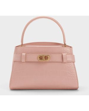 Charles & Keith Aubrielle Croc-Effect Top Handle Bag in Blue