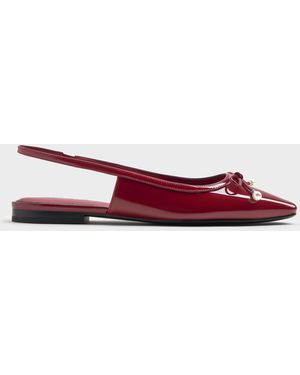 Charles & Keith Barbara Patent Pearl-Bow Slingback Flats - Red