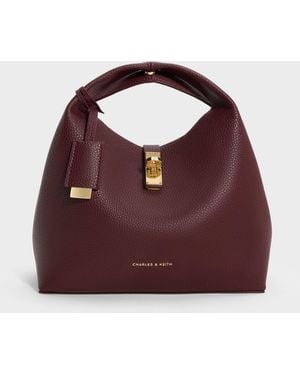 Charles & Keith Chance Turn-Lock Bucket Bag - Purple