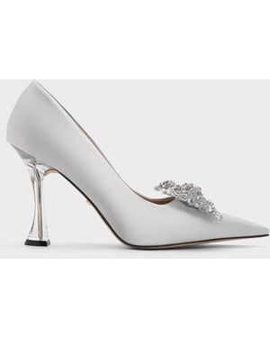 Charles & Keith Beaded Bow Court Shoes - White