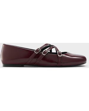 Charles & Keith Patent Triple-Strap Mary Jane Flats - Red