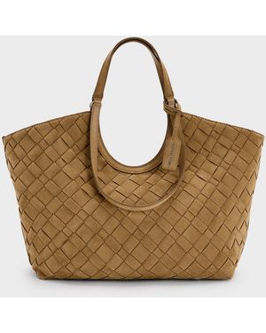 Charles & Keith Ivette Woven Tote Bag - Brown