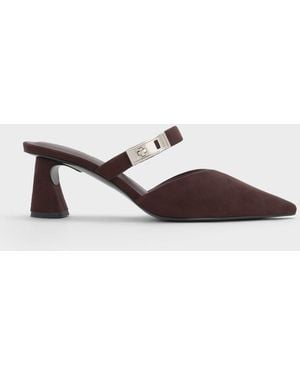Charles & Keith Lando Faux Suede Heeled Mules - White