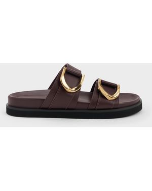 Charles & Keith Gabine-Buckle Leather Slides - Multicolour