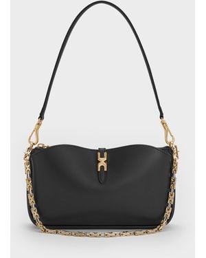 Charles & Keith Adalyn Metallic-Buckle Chain-Handle Shoulder Bag - Black