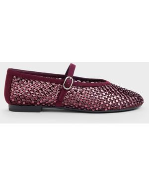 Charles & Keith Maggie Mesh Crystal Mary Janes - Purple