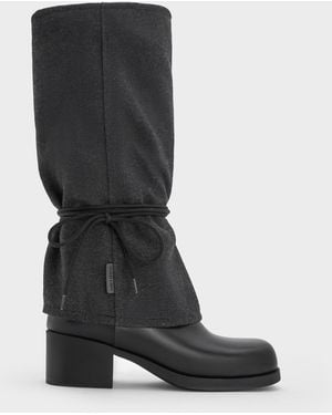 Charles & Keith Felt Tie-Around Knee-High Boots - Black