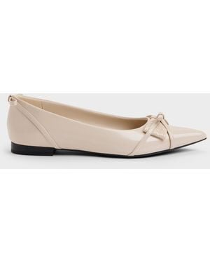 Charles & Keith Bettina Double-Bow Pointed Ballet Flats - Natural