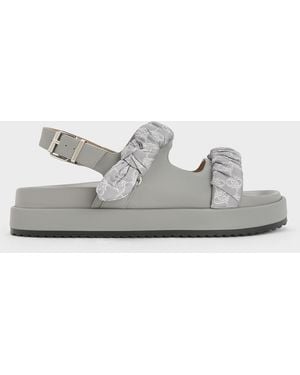 Charles & Keith Tully Leather Ruched-strap Sandals - Grey