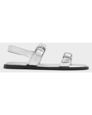 Charles & Keith Metallic Double-strap Slingback Sandals - White