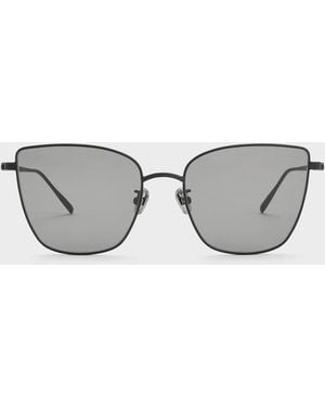 Charles & Keith Livonia Crystal Square Sunglasses - Grey