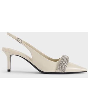 Charles & Keith Crystal Pointed Slingback Pumps - White