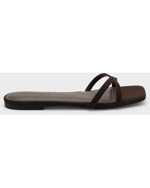 Charles & Keith Faux Suede Crossover Slide Sandals - Multicolour