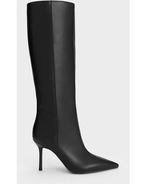 Charles & Keith Pointed Stiletto Knee-High Boots - Black