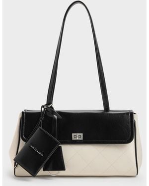 Charles & Keith Apfra Two-Tone Quilted Elongated Shoulder Bag - White