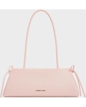 Charles & Keith Hazel Bow Elongated Trapeze Shoulder Bag - Pink