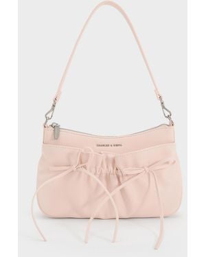 Charles & Keith Mini Reese Ruched Bow Shoulder Bag - Pink