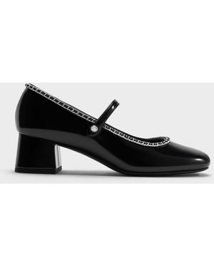 Charles & Keith Braided-Chain Block-Heel Mary Jane Court Shoes - Black