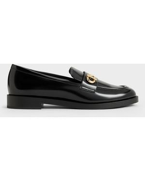 Charles & Keith Marley Metallic-Accent Loafers - Black