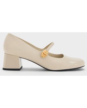 Charles & Keith Hettie Patent Mary Jane Court Shoes - Natural