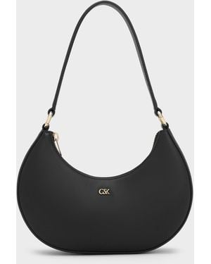 Charles & Keith Leather Crescent Hobo Bag - Black
