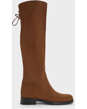 Charles & Keith Faux Suede Fold-Over Thigh-High Boots - Brown