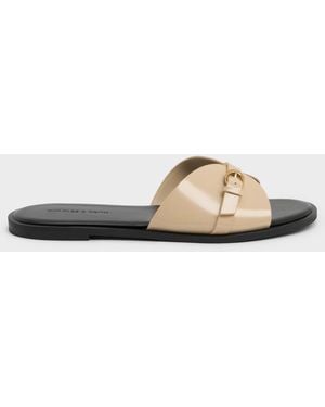 Charles & Keith Buckled-Strap Slide Sandals - White