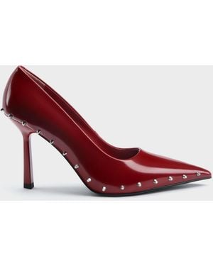 Charles & Keith Coralie Studded Pointed Court Shoes - Red