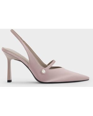 Charles & Keith Helena Pearl Pointed Slingback Pumps - Pink