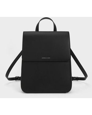 Charles & Keith Octavia Front Flap Structured Backpack - Black