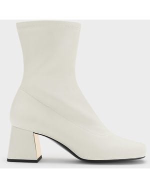 Charles & Keith Jully Metallic Trapeze Heel Ankle Boots - White