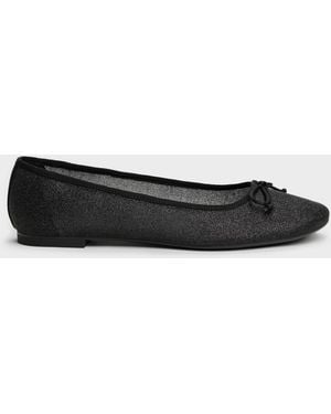 Charles & Keith Glittered Mesh Bow Ballet Flats - White