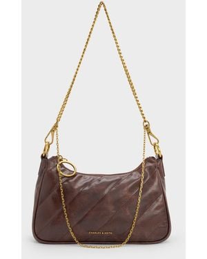 Charles & Keith Philomena Crinkle-Effect Chain-Strap Crossbody Bag - White