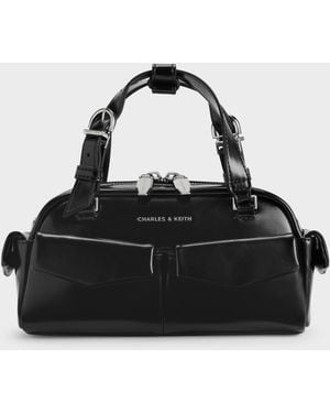Charles & Keith Rachel Multi-Pocket Bowling Bag - Black