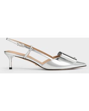 Charles & Keith Lu Metallic Leather Bow Slingback Court Shoes - Natural