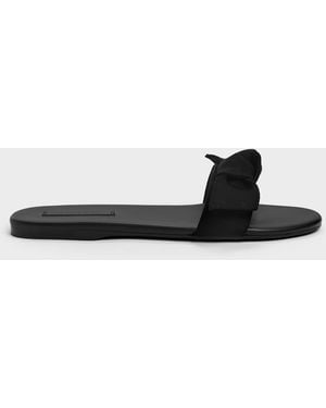 Charles & Keith Anika Faux Suede Knot-bow Slides - White