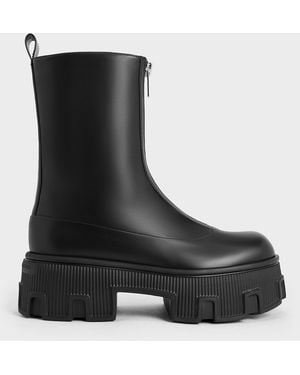 Charles & Keith Zip-up Platform Calf Boots - Black