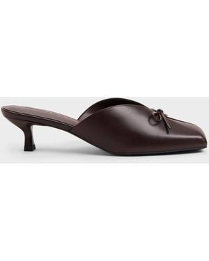 Charles & Keith Contrast-Panel Bow Kitten Heels - Brown