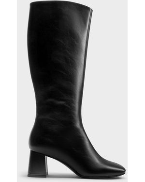 Charles & Keith Square-Toe Knee-High Boots - Black