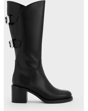 Charles & Keith Masei Grommet-Strap Knee-High Boots - Black