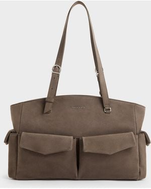 Charles & Keith Rachel Multi-Pocket Tote Bag - Brown