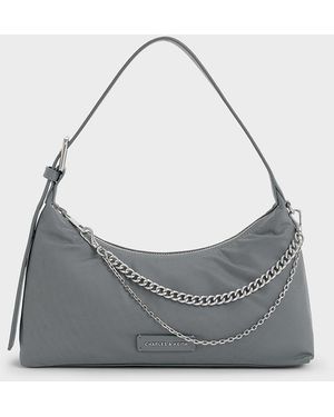 Charles & Keith Nylon Chain-Link Trapeze Shoulder Bag - Gray