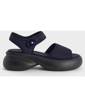 Charles & Keith Flower-Buckle Platform Sports Sandals - Blue