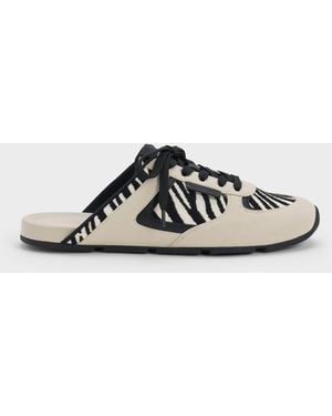 Charles & Keith Zebra-Print Lace-Up Sneaker Mules - White