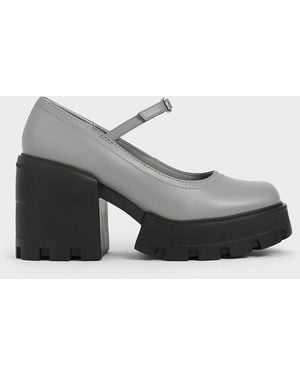 Charles & Keith Buckled Platform Mary Janes - Grey
