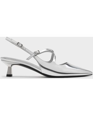 Charles & Keith Pauline Metallic Crossover Kitten Heels - White