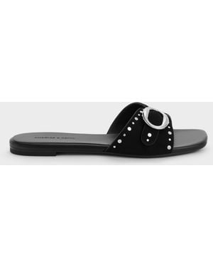 Charles & Keith Studded Buckled Slide Sandals - Black